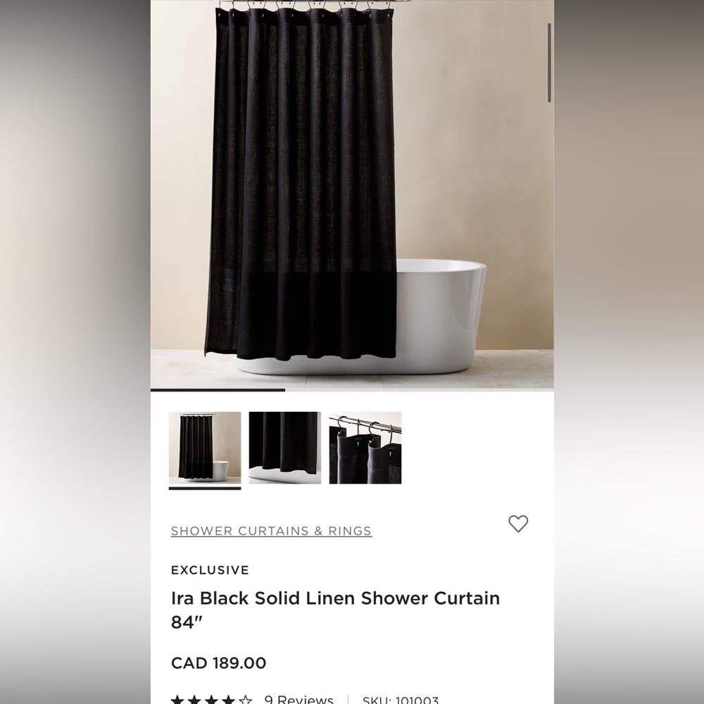 CB2 black linen Shower curtain - 72” x 84”